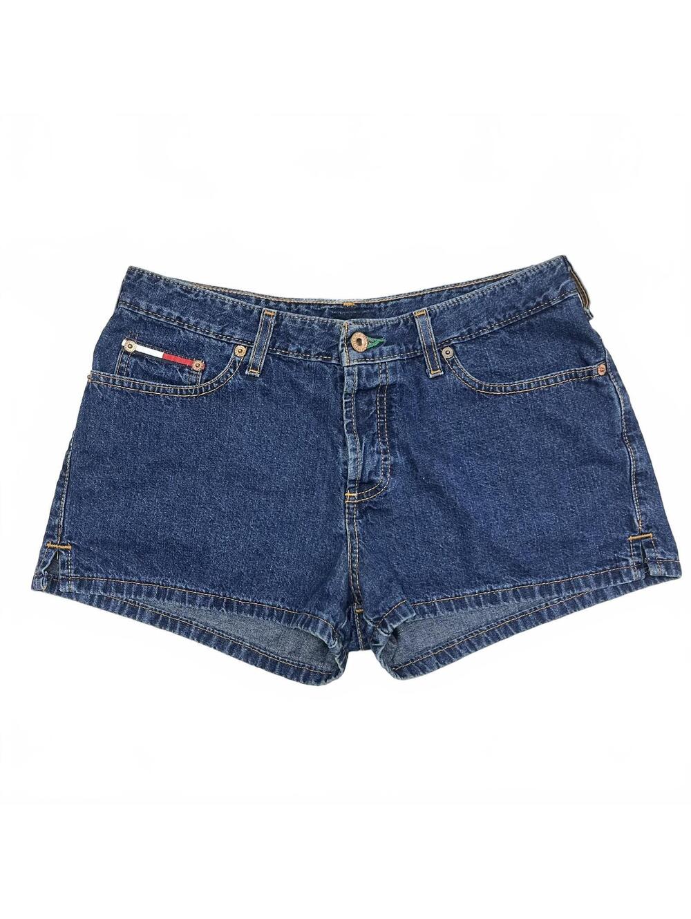 Tommy Hilfiger Blue Denim Mid Rise Shorts Sz 28 Button Closure 90s Minimalist